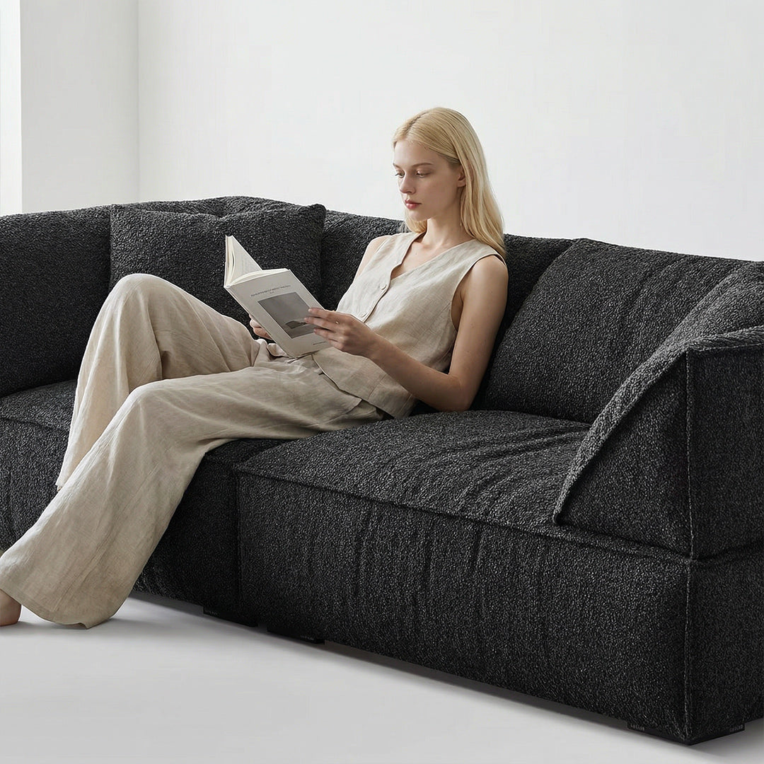 Mid-Century Modern Light French Retro Sofa, Upholstered in Premium Soft Blend Fabric with Down Feather Cushions, 2.2-3.25m Comfy Cloud Couch for Living Room
