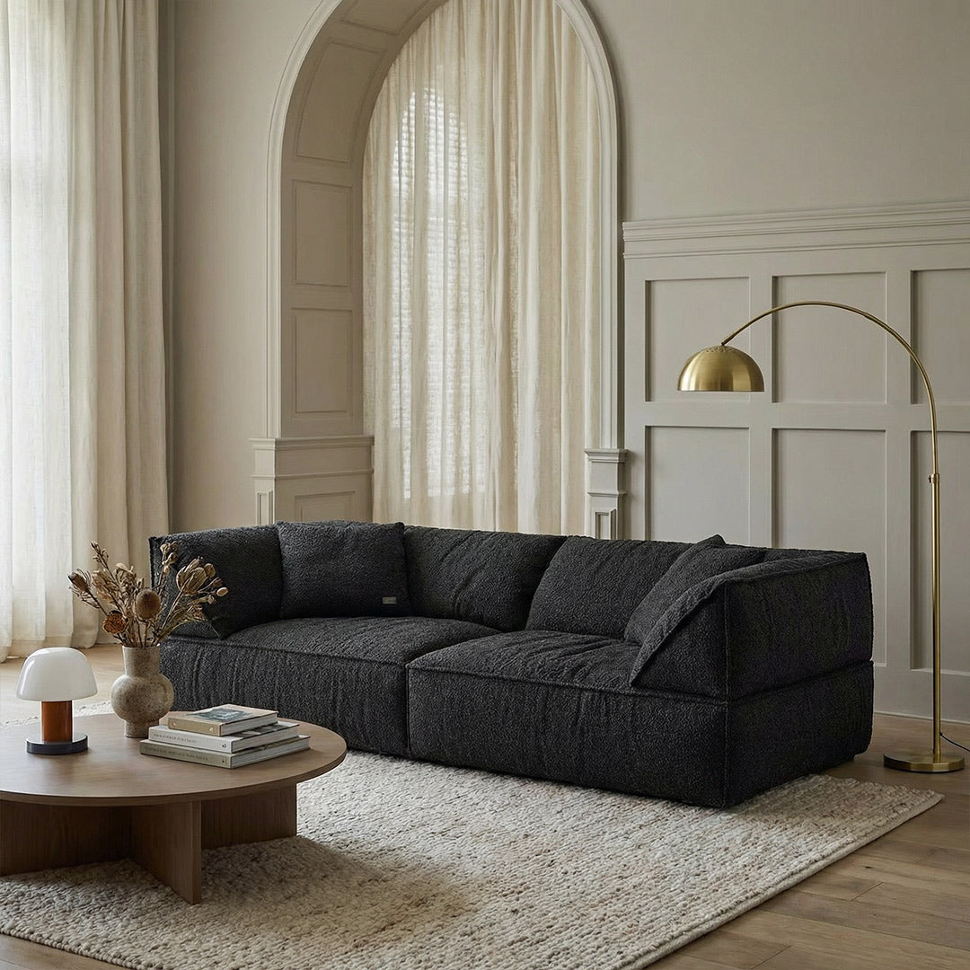 Mid-Century Modern Light French Retro Sofa, Upholstered in Premium Soft Blend Fabric with Down Feather Cushions, 2.2-3.25m Comfy Cloud Couch for Living Room