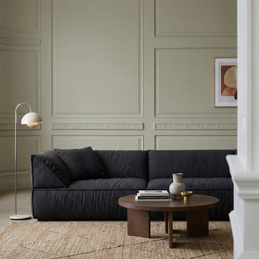 Mid-Century Modern Light French Retro Sofa, Upholstered in Premium Soft Blend Fabric with Down Feather Cushions, 2.2-3.25m Comfy Cloud Couch for Living Room