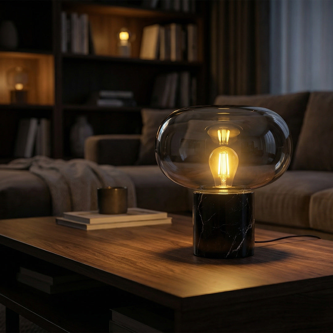 Nordic Luxury Marble Table Lamp, Post-Modern Minimalist Glass Light, Designer Decor for Bedroom Living Room