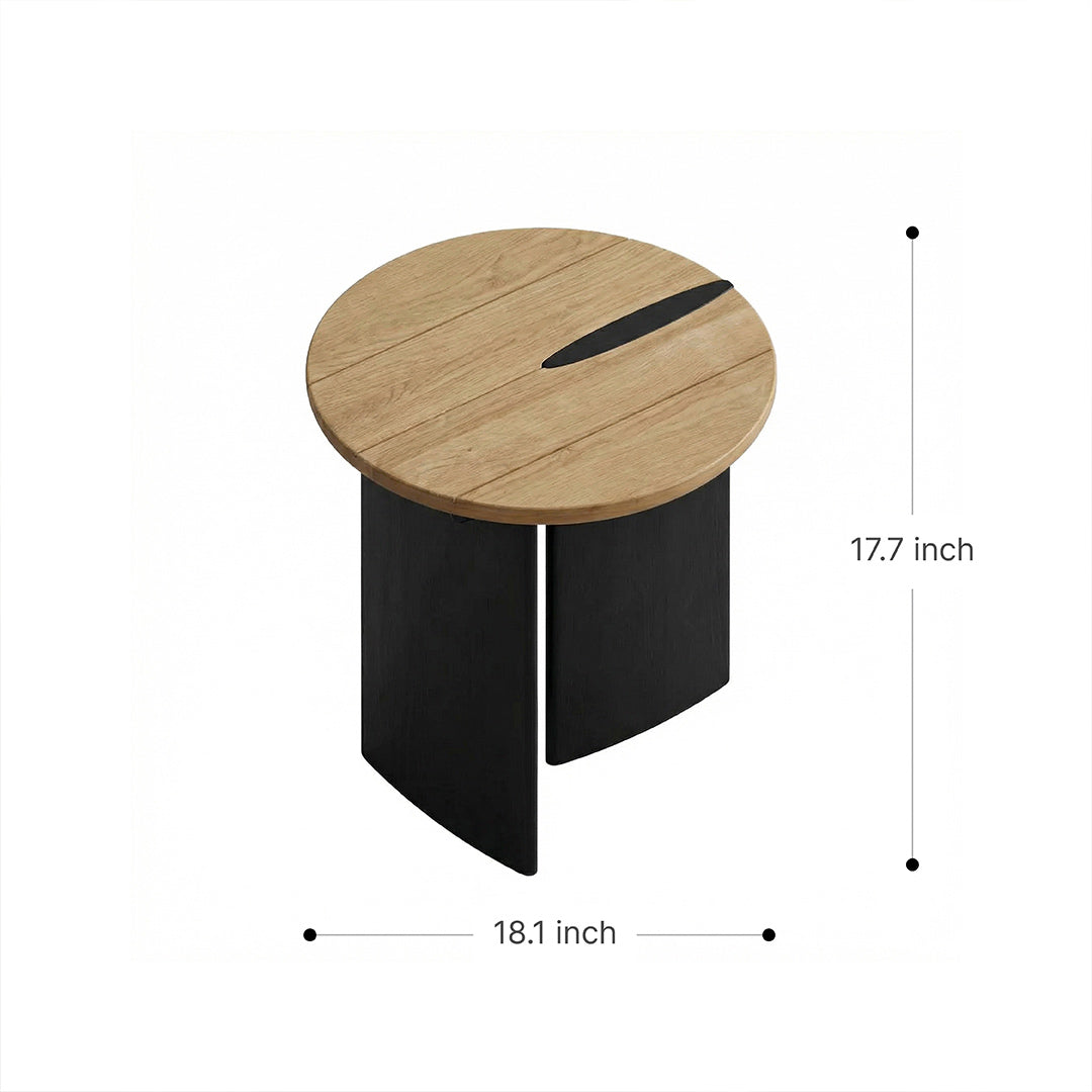 French Retro Solid Ash Wood Round Coffee Table, Mid-Century Modern Tables for Living Room, Small Space Circular Side Table Set