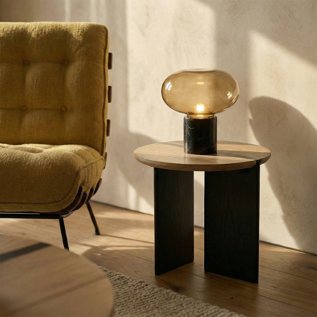 French Retro Solid Ash Wood Round Coffee Table, Mid-Century Modern Tables for Living Room, Small Space Circular Side Table Set
