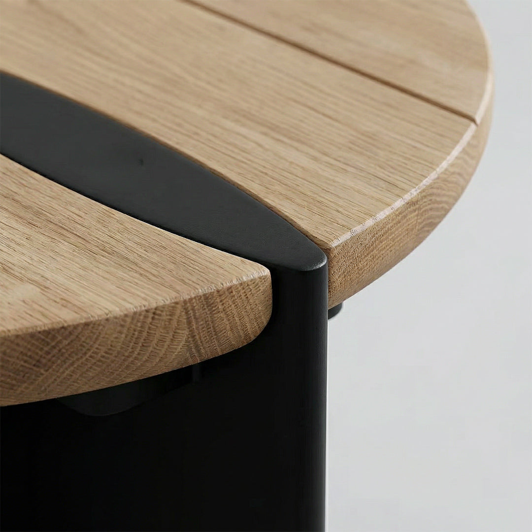 French Retro Solid Ash Wood Round Coffee Table, Mid-Century Modern Tables for Living Room, Small Space Circular Side Table Set