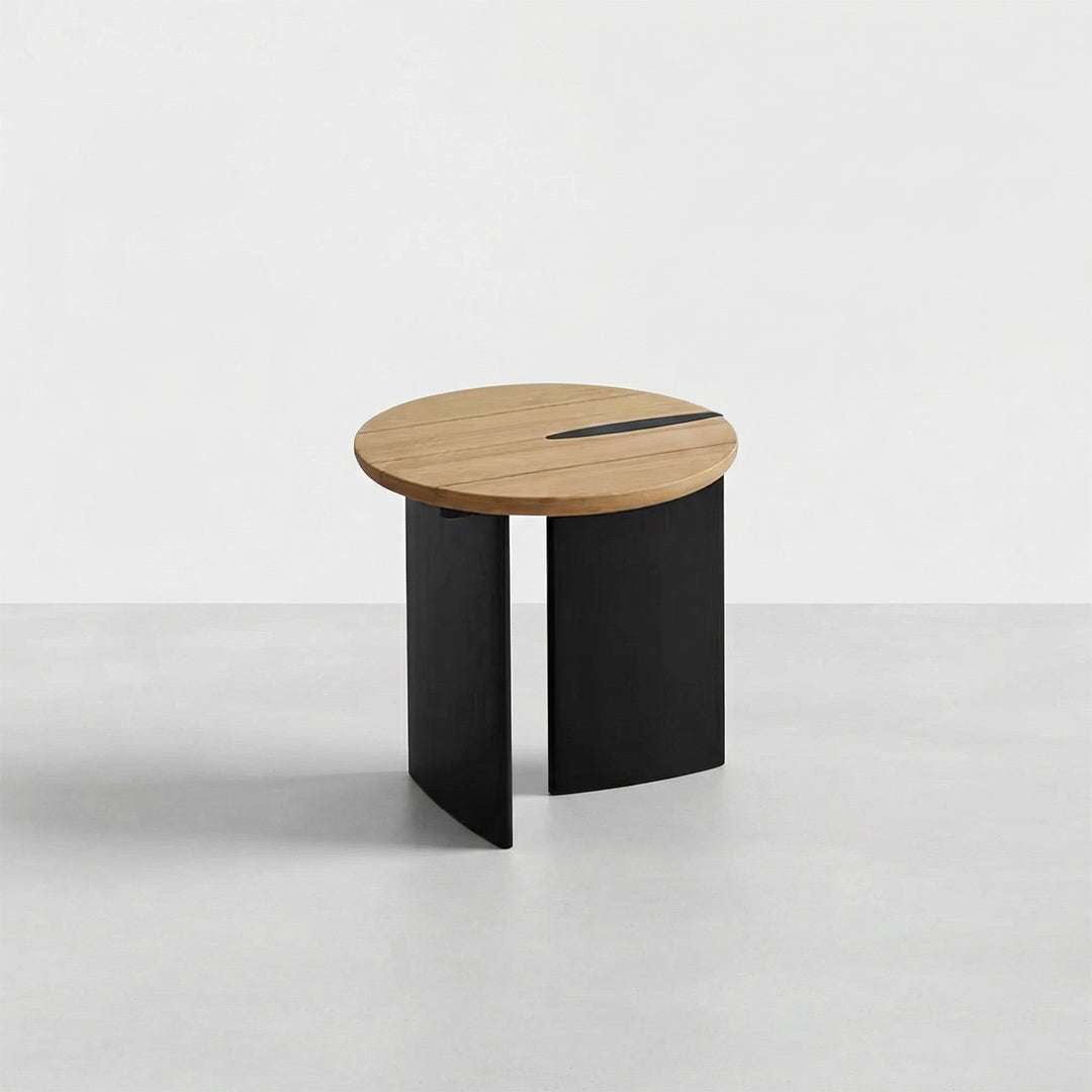French Retro Solid Ash Wood Round Coffee Table, Mid-Century Modern Tables for Living Room, Small Space Circular Side Table Set