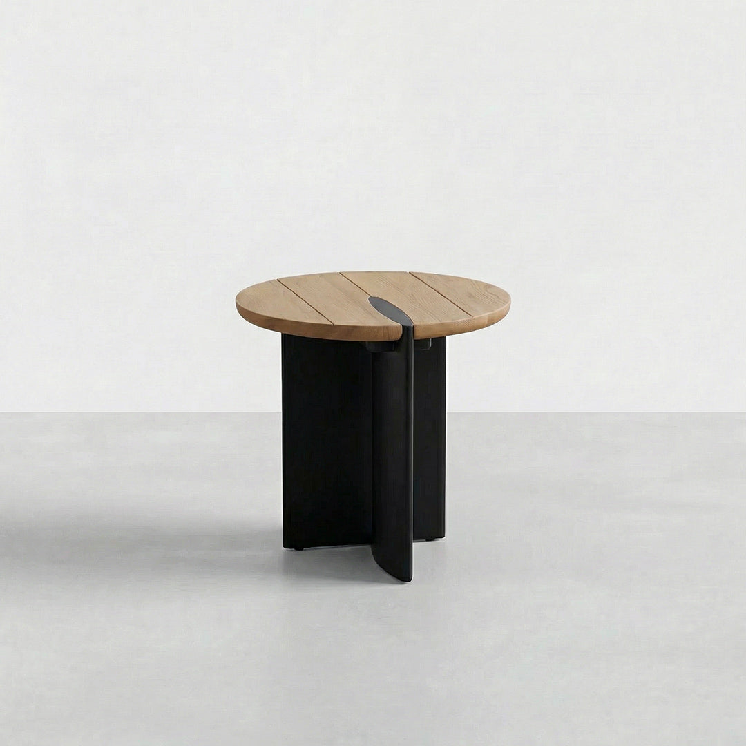 French Retro Solid Ash Wood Round Coffee Table, Mid-Century Modern Tables for Living Room, Small Space Circular Side Table Set