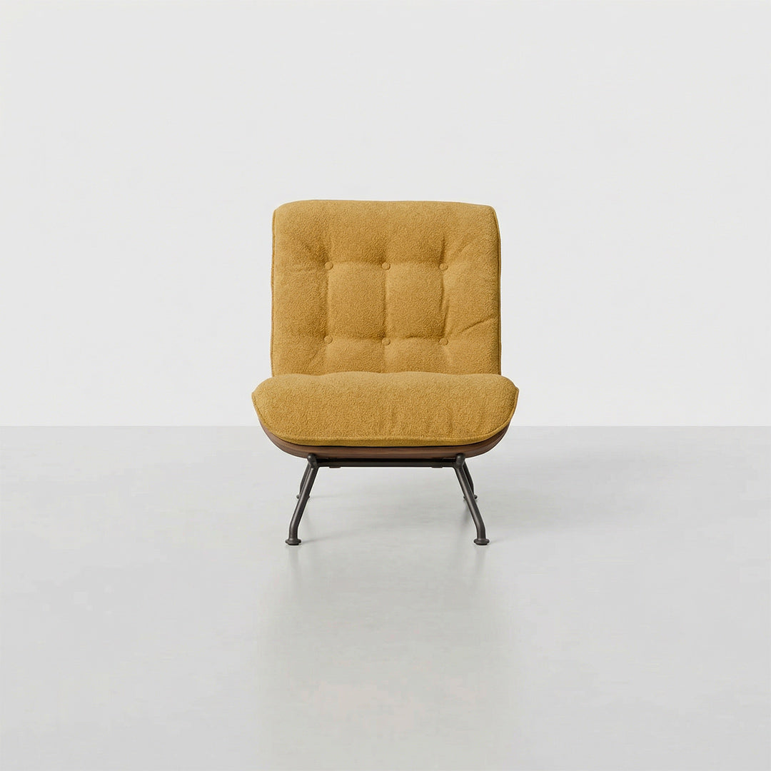Saint-Malo Accent Chair, Vintage French Retro Lazy Sofa Chair, Walnut Wood Designer Minimalist Single Sofa, Upholstered Comfy Lounge Chair for Living Room Bedroom