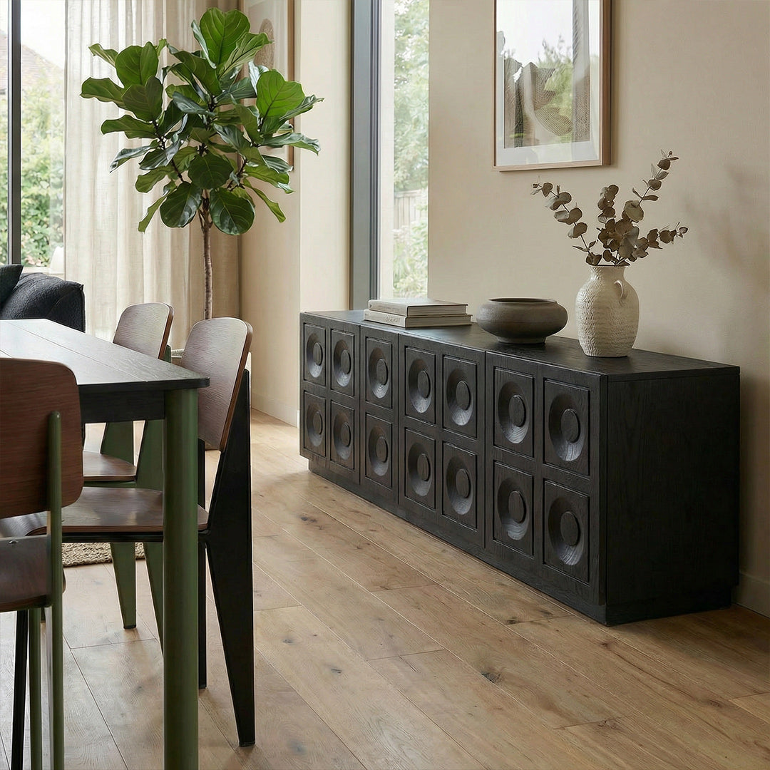 Black Solid Oak TV Stand, Minimalist Style Media Console, Retro Mid-Century Modern Storage Entertainment Center for Living Room