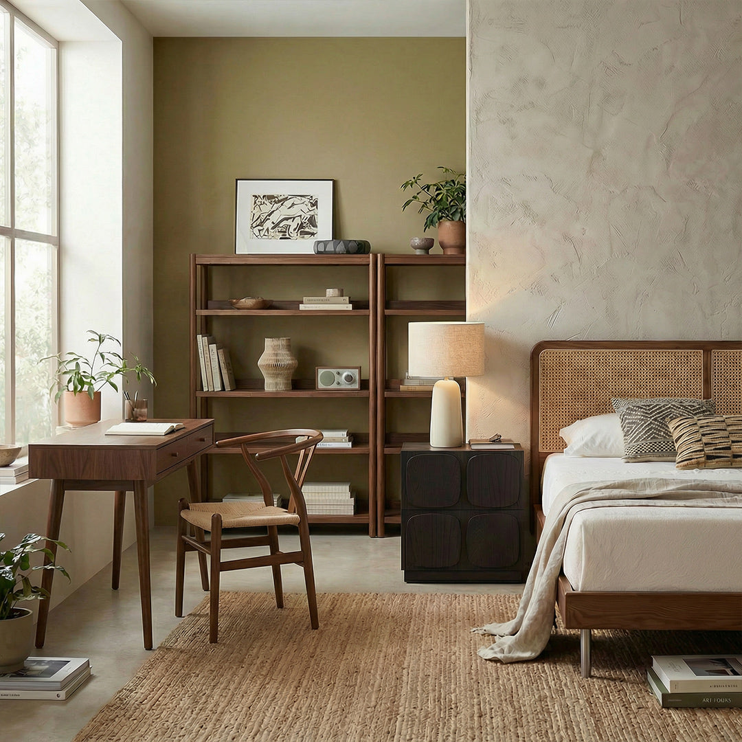 Mid-Century Modern Solid Wood Storage Cabinet, Vintage Modular Side Cabinet, Free Combination Black Accent Cabinet for Living Room Bedroom