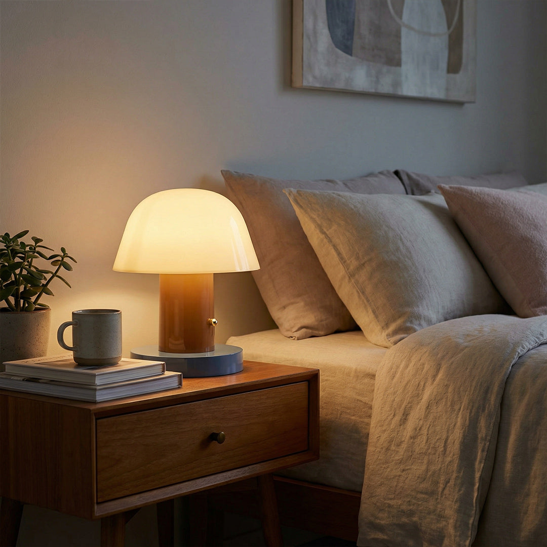 Nordic Retro Mushroom Table Lamp, Touch Control Dimmable LED Night Light, USB Rechargeable Portable Bedside Lamp for Bedroom Home Decor