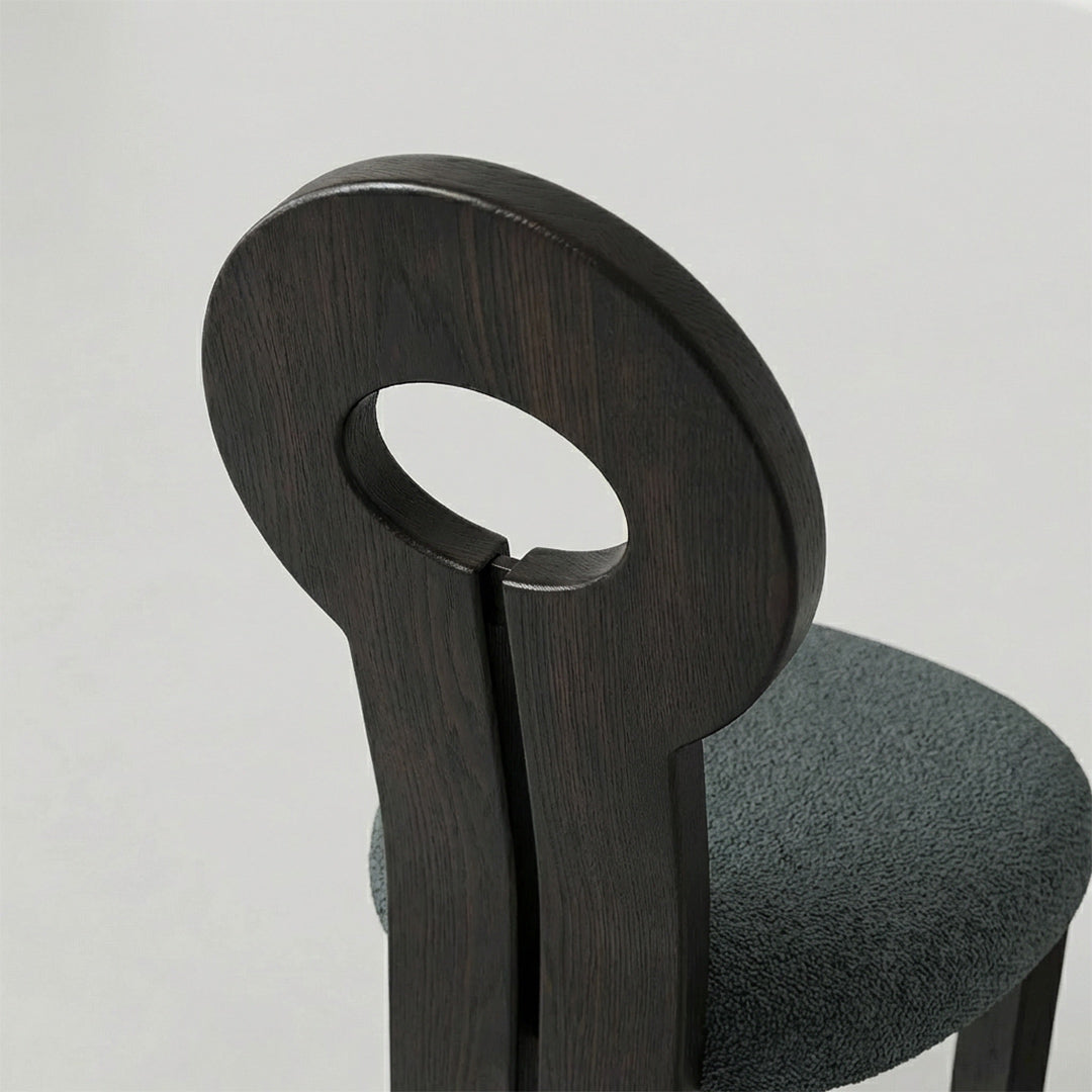 French Retro Key-Back Dining Chair, Mid-Century Modern Solid Wood Accent Chair, Upholstered Fabric Side Chair for Dining Room