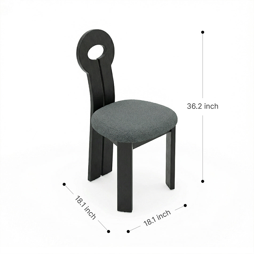 French Retro Key-Back Dining Chair, Mid-Century Modern Solid Wood Accent Chair, Upholstered Fabric Side Chair for Dining Room