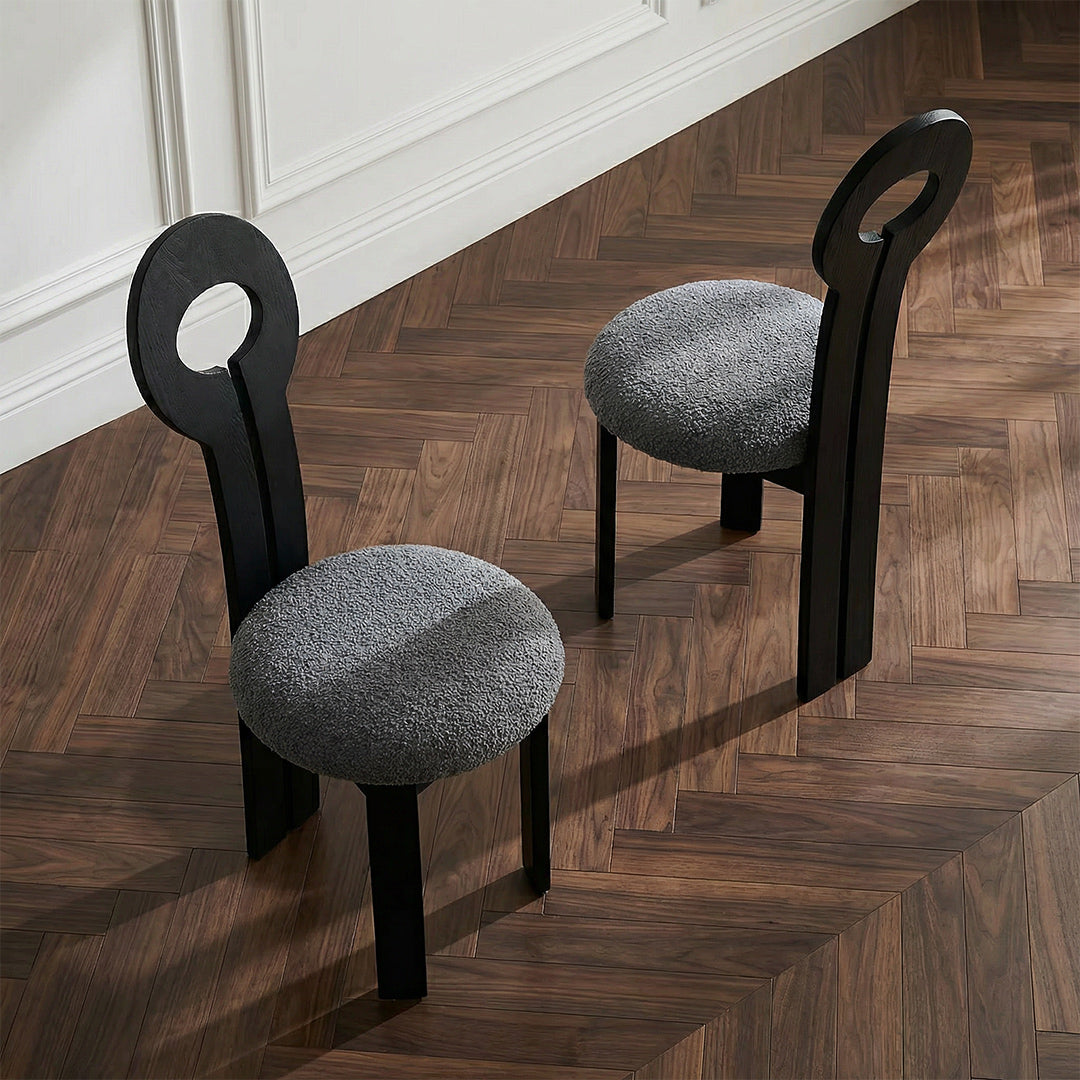 French Retro Key-Back Dining Chair, Mid-Century Modern Solid Wood Accent Chair, Upholstered Fabric Side Chair for Dining Room