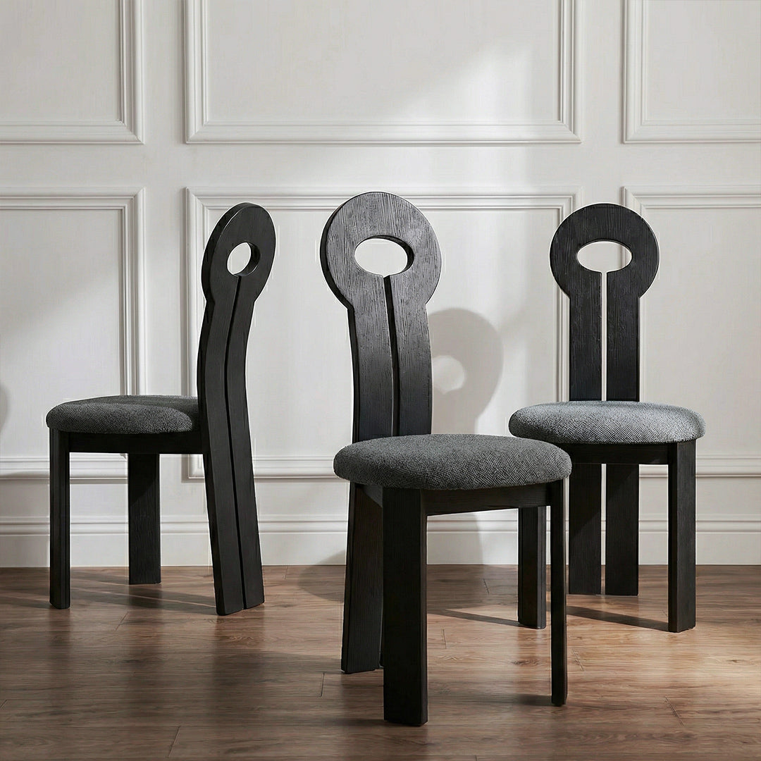 French Retro Key-Back Dining Chair, Mid-Century Modern Solid Wood Accent Chair, Upholstered Fabric Side Chair for Dining Room