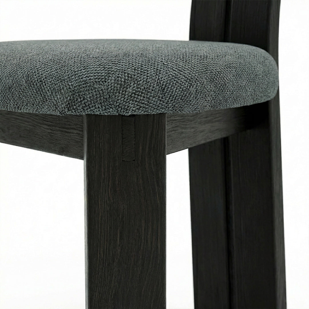 French Retro Key-Back Dining Chair, Mid-Century Modern Solid Wood Accent Chair, Upholstered Fabric Side Chair for Dining Room