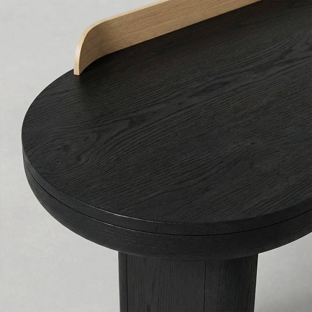 Mid-Century Retro Black Desk, Solid Ash Wood π-Shape Designer Desk with Large Drawer, Multi-Use Vanity Desk for Bedroom