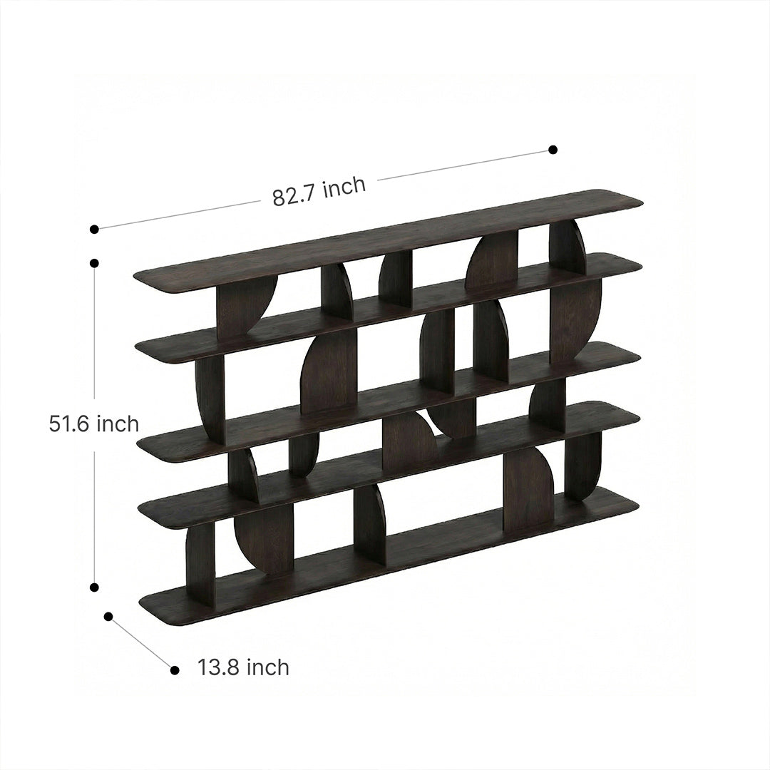 Brussels Mid-Century Bookshelf, Black Solid Ash Wood Floor-Standing Display Shelf, Irregular Designer Wall Unit for Living Room