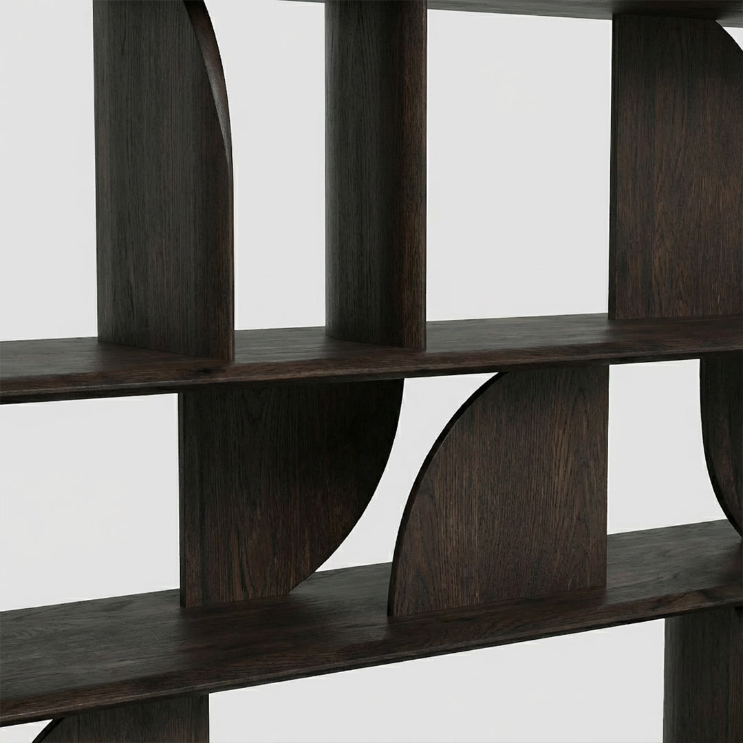Brussels Mid-Century Bookshelf, Black Solid Ash Wood Floor-Standing Display Shelf, Irregular Designer Wall Unit for Living Room
