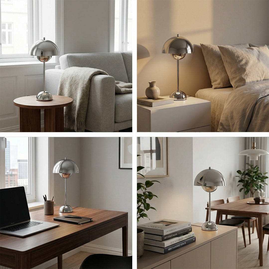 Danish Retro Flower Bud Table Lamp, VP9 Style Nordic Designer LED Lamp, Touch Dimmable USB Rechargeable Cordless Bedside Lamp for Bedroom