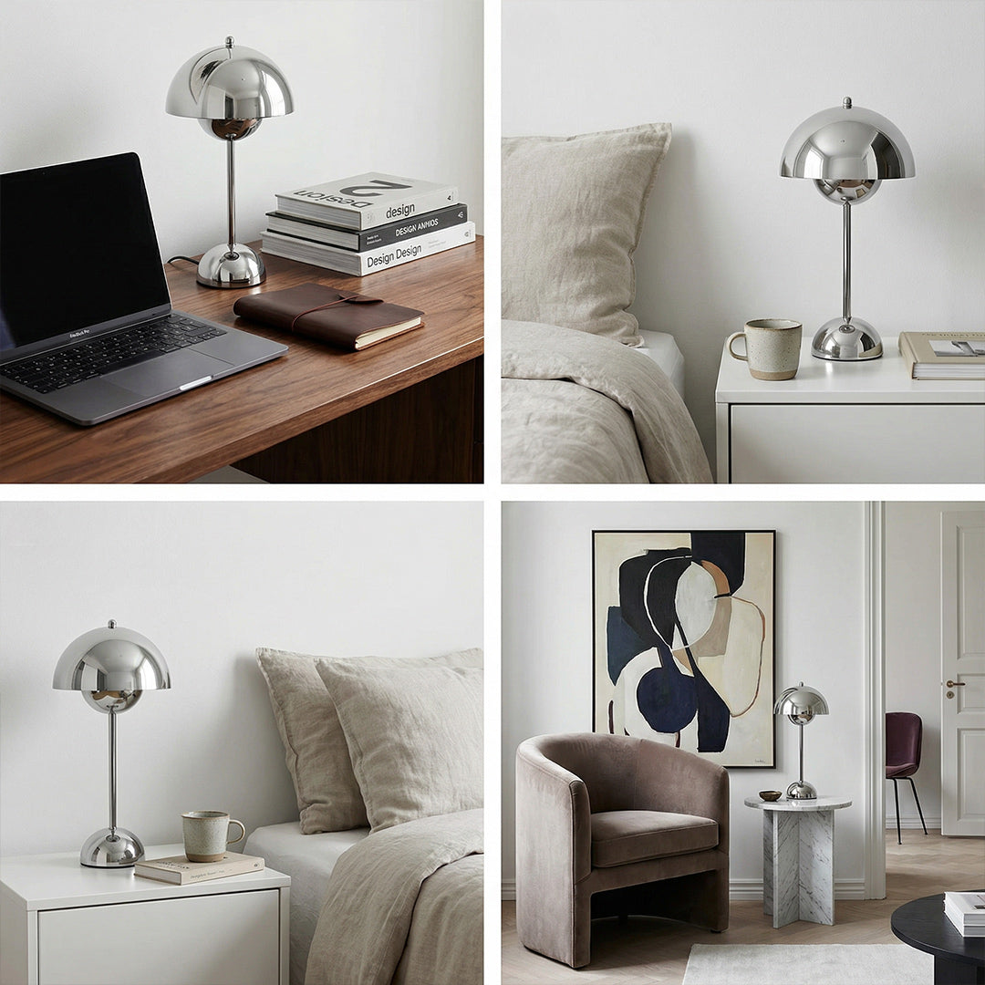 Danish Retro Flower Bud Table Lamp, VP9 Style Nordic Designer LED Lamp, Touch Dimmable USB Rechargeable Cordless Bedside Lamp for Bedroom