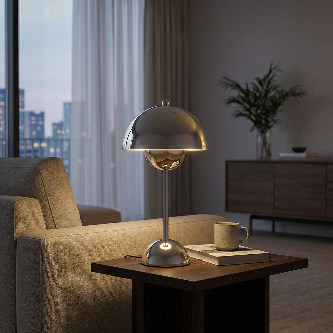 Danish Retro Flower Bud Table Lamp, VP9 Style Nordic Designer LED Lamp, Touch Dimmable USB Rechargeable Cordless Bedside Lamp for Bedroom