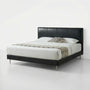 Modern Minimalist Nappa Leather Bed, Retro Black Upholstered Platform Bed with Solid Wood Frame, Queen Size Bed for Bedroom