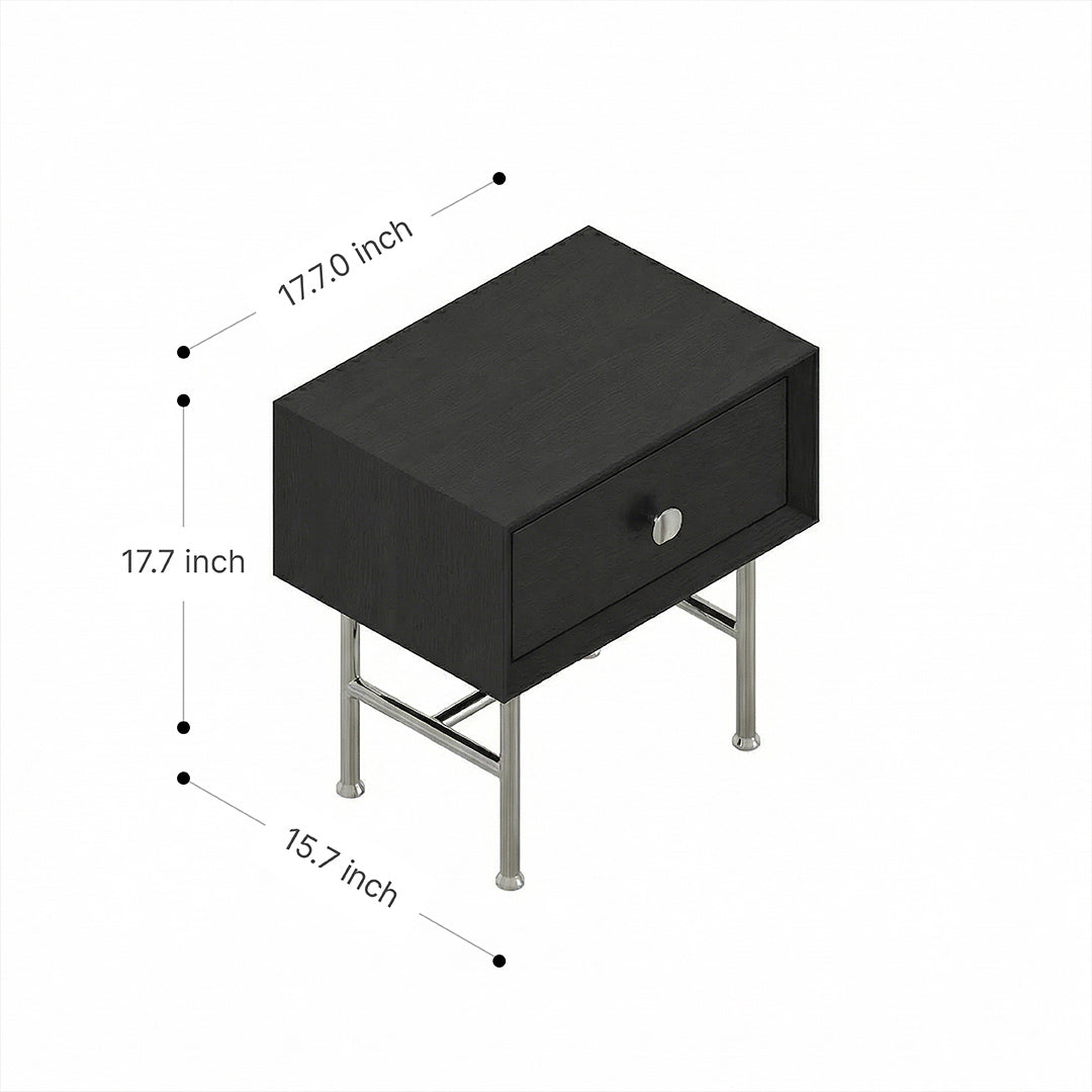 Bauhaus Minimalist Nightstand, Modern Stainless Steel Bedside Table, Black Storage Nightstand with Drawer for Bedroom