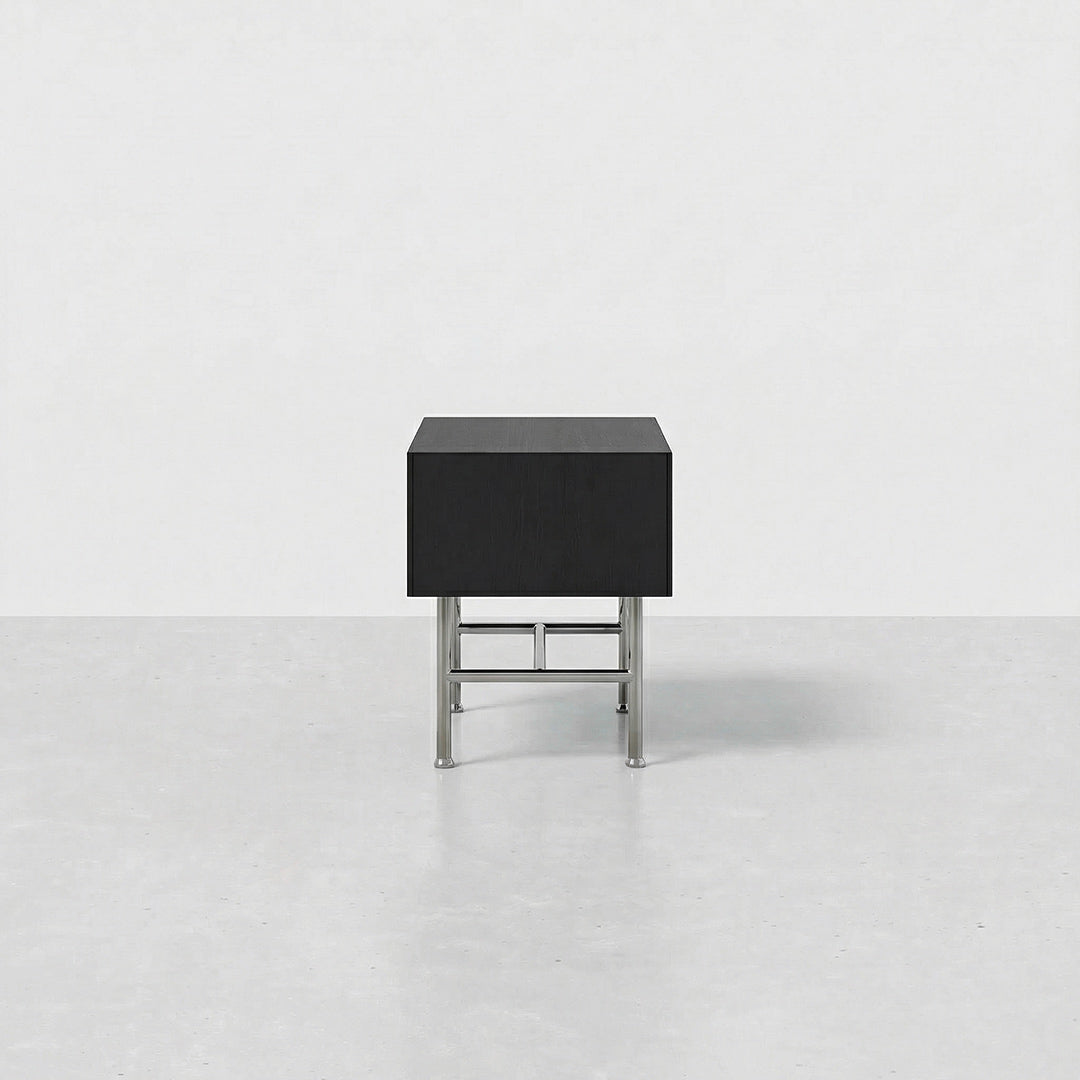 Bauhaus Minimalist Nightstand, Modern Stainless Steel Bedside Table, Black Storage Nightstand with Drawer for Bedroom