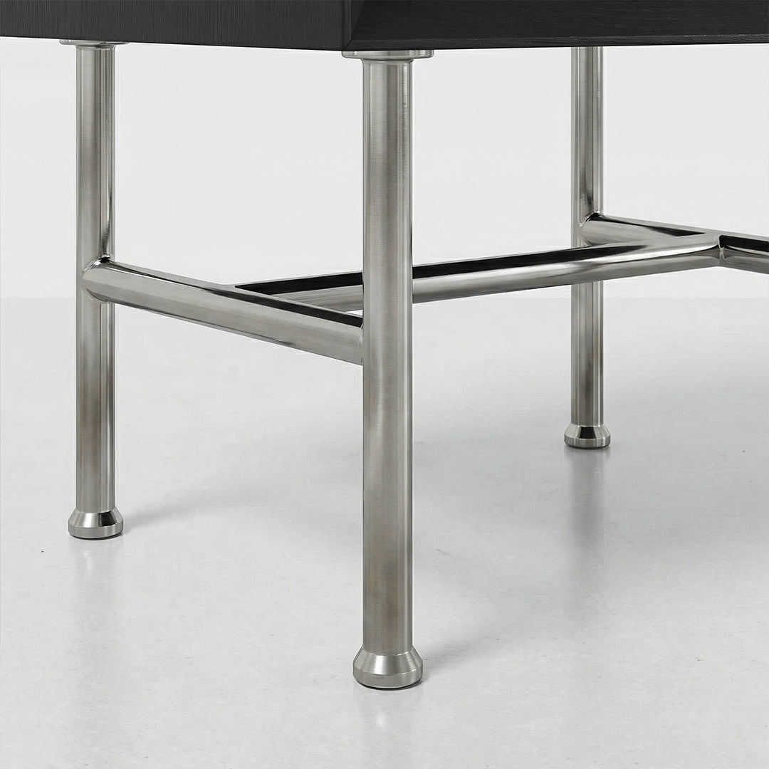 Bauhaus Minimalist Nightstand, Modern Stainless Steel Bedside Table, Black Storage Nightstand with Drawer for Bedroom