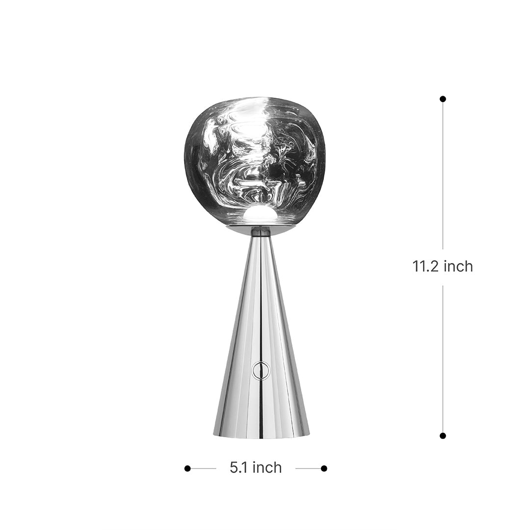 Lava Art LED Table Lamp, Tom Dixon Style Rechargeable Cordless Ambient Light, Electroplated Touch Dimmable Bedside Lamp