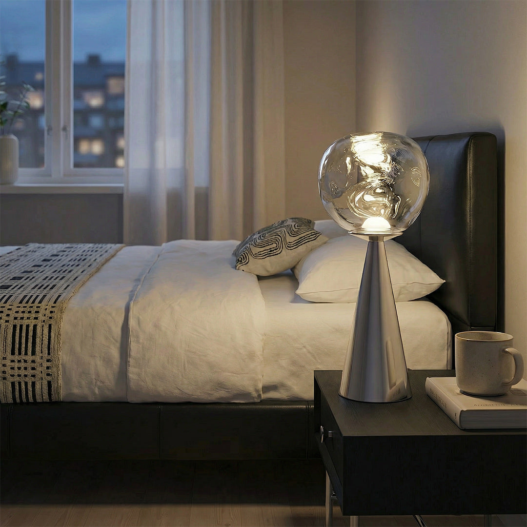Lava Art LED Table Lamp, Tom Dixon Style Rechargeable Cordless Ambient Light, Electroplated Touch Dimmable Bedside Lamp