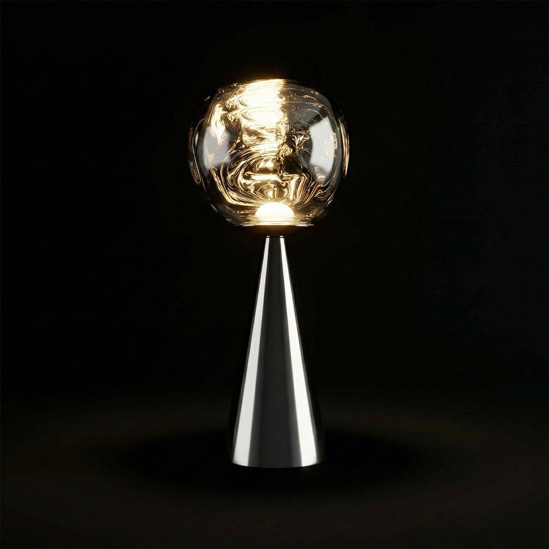 Lava Art LED Table Lamp, Tom Dixon Style Rechargeable Cordless Ambient Light, Electroplated Touch Dimmable Bedside Lamp