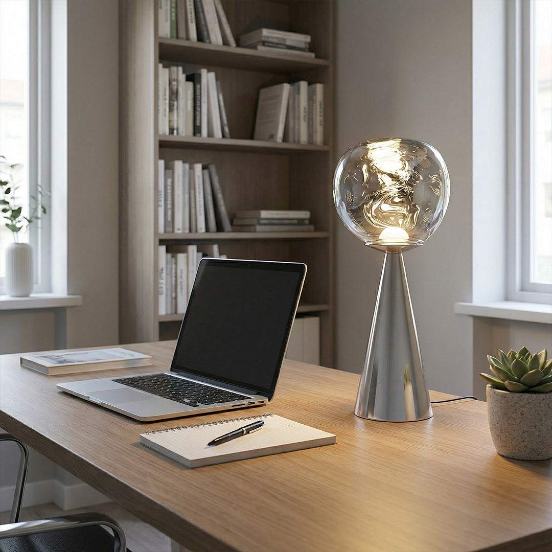 Lava Art LED Table Lamp, Tom Dixon Style Rechargeable Cordless Ambient Light, Electroplated Touch Dimmable Bedside Lamp