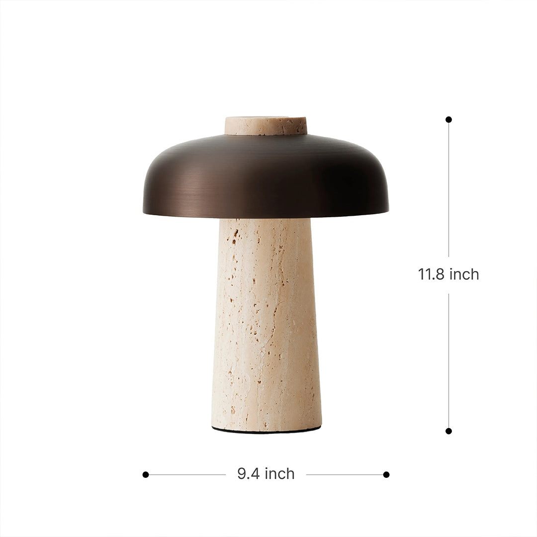 Mid-Century Mushroom Table Lamp, Nordic Travertine Bedside Lamp, Rechargeable Retro LED Night Light for Bedroom Living Room