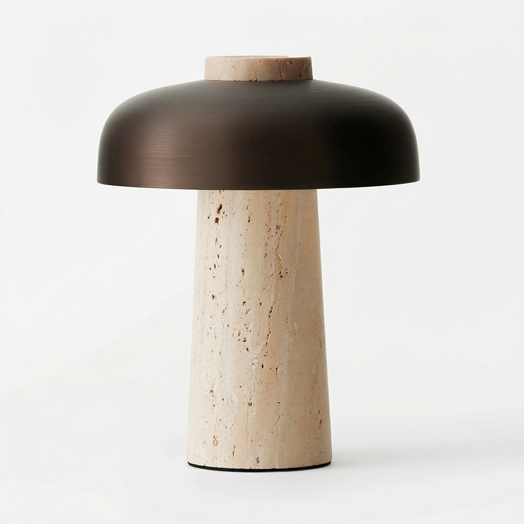 Mid-Century Mushroom Table Lamp, Nordic Travertine Bedside Lamp, Rechargeable Retro LED Night Light for Bedroom Living Room