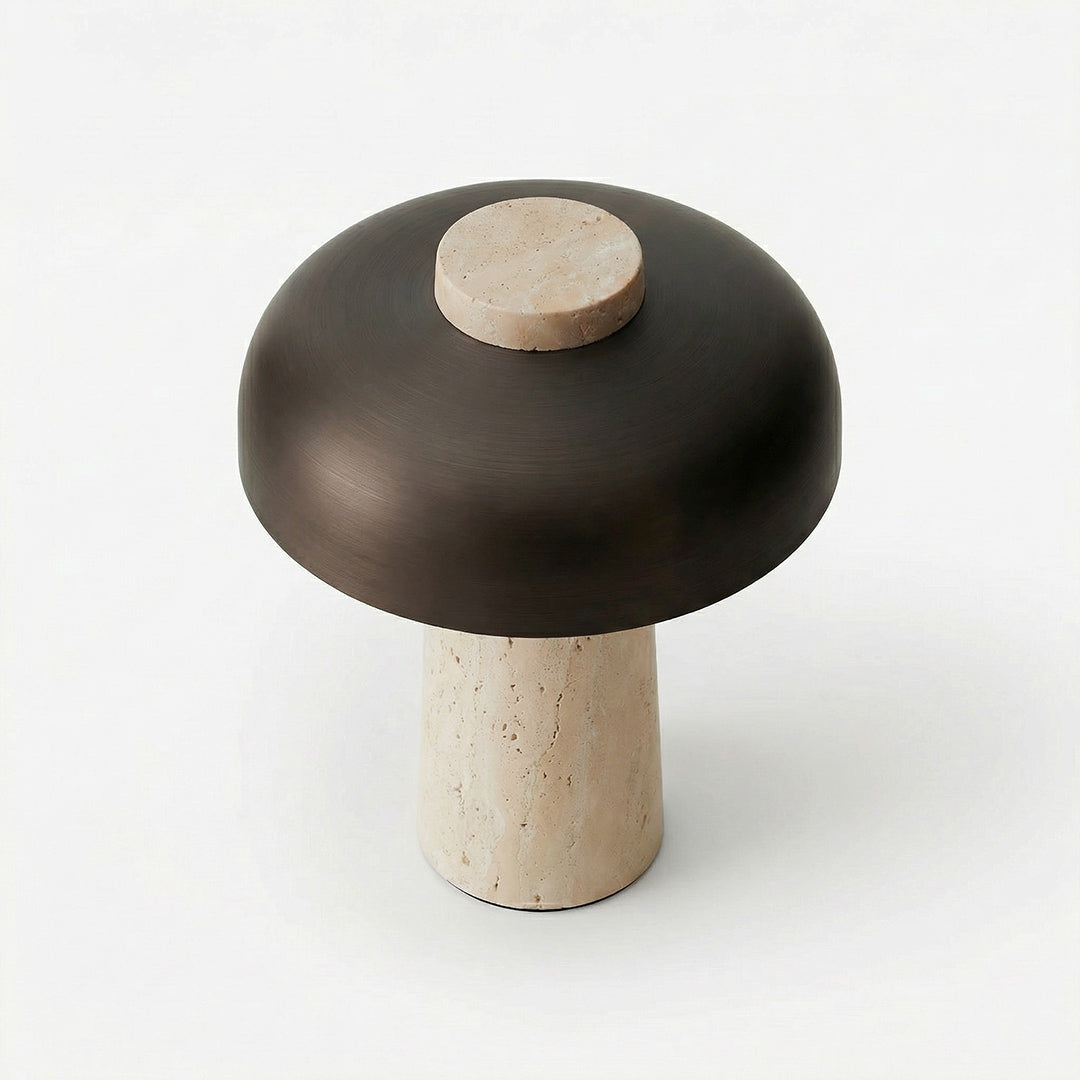 Mid-Century Mushroom Table Lamp, Nordic Travertine Bedside Lamp, Rechargeable Retro LED Night Light for Bedroom Living Room