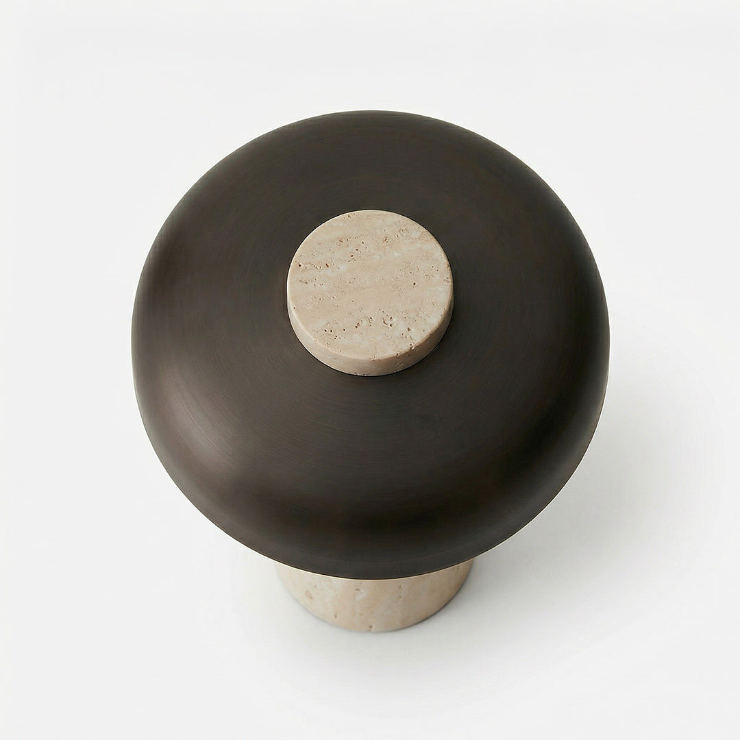 Mid-Century Mushroom Table Lamp, Nordic Travertine Bedside Lamp, Rechargeable Retro LED Night Light for Bedroom Living Room