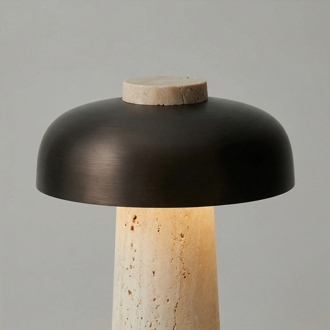 Mid-Century Mushroom Table Lamp, Nordic Travertine Bedside Lamp, Rechargeable Retro LED Night Light for Bedroom Living Room