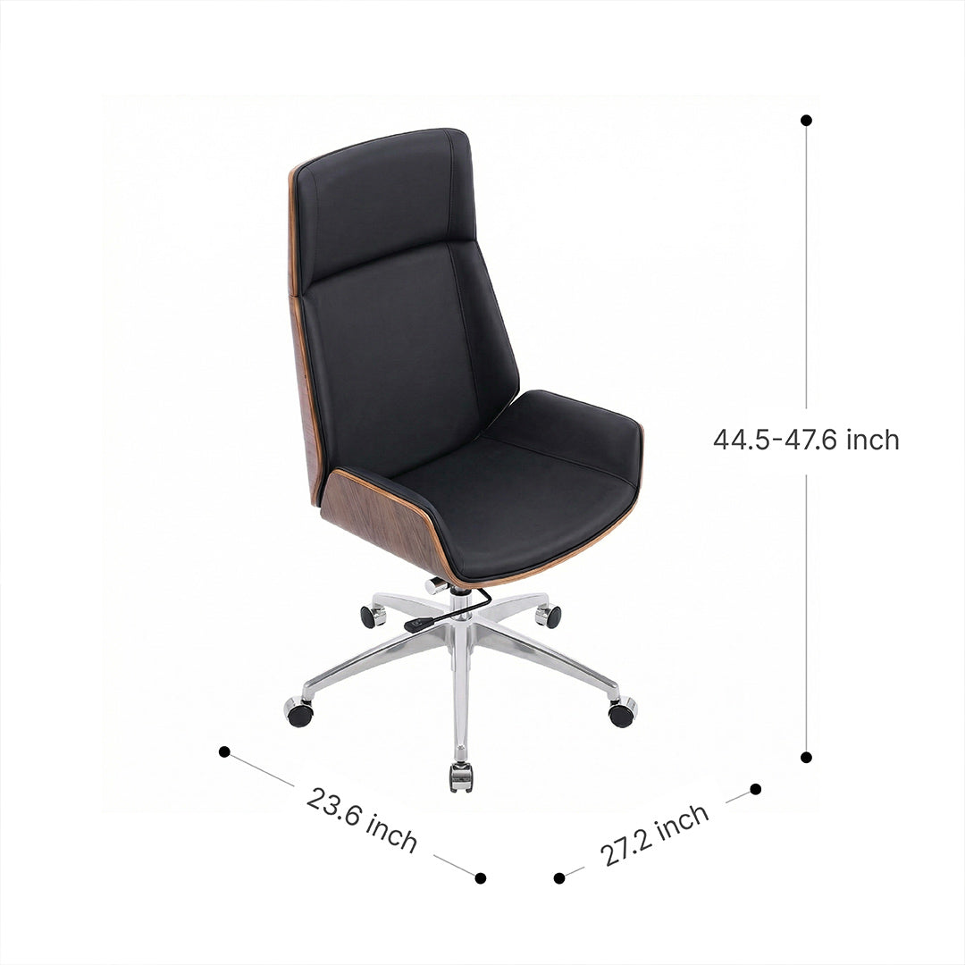 Comfortable Ergonomic Office Chair with Solid Wood Base, Nordic Style Adjustable Swivel Desk Chair for Study & Work