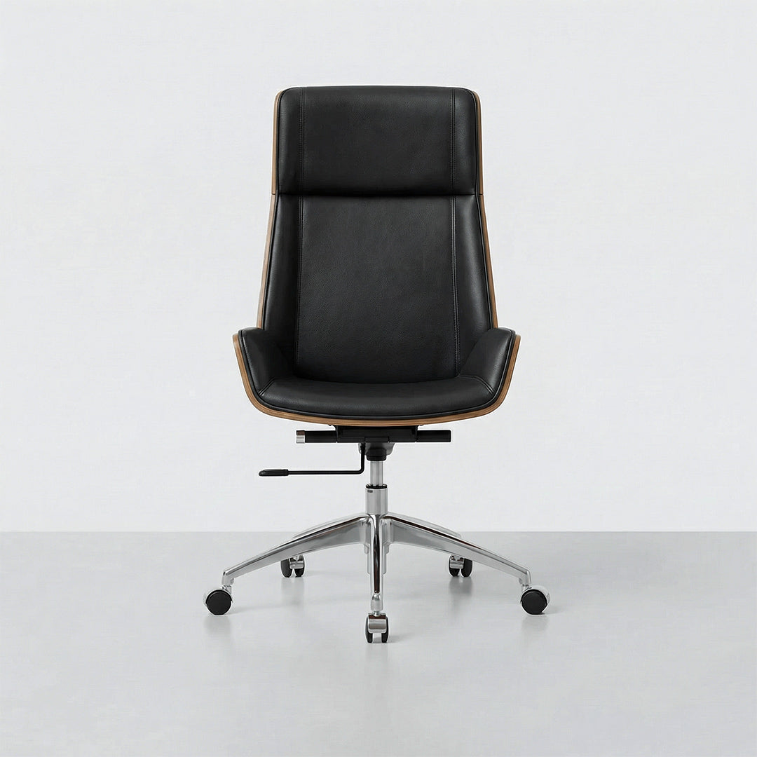 Comfortable Ergonomic Office Chair with Solid Wood Base, Nordic Style Adjustable Swivel Desk Chair for Study & Work