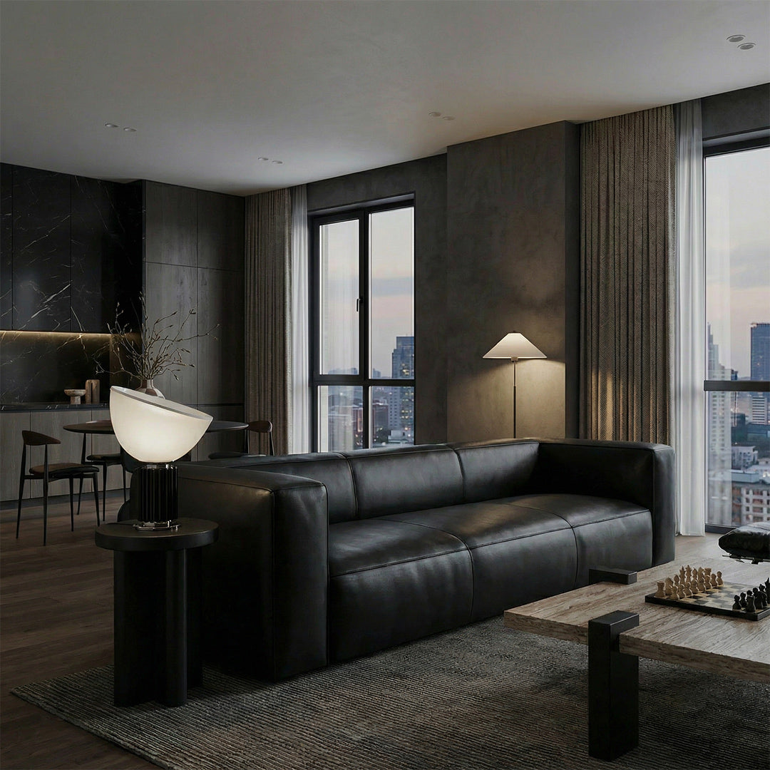 Mid-Century Modern Top-Grain Leather Sofa, Turner Retro Designer Couch, Full Leather Removable Sofa