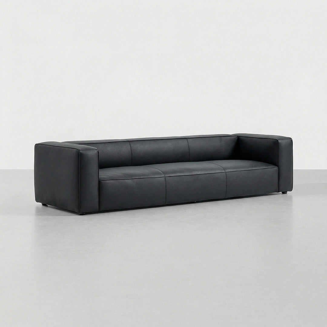 Mid-Century Modern Top-Grain Leather Sofa, Turner Retro Designer Couch, Full Leather Removable Sofa
