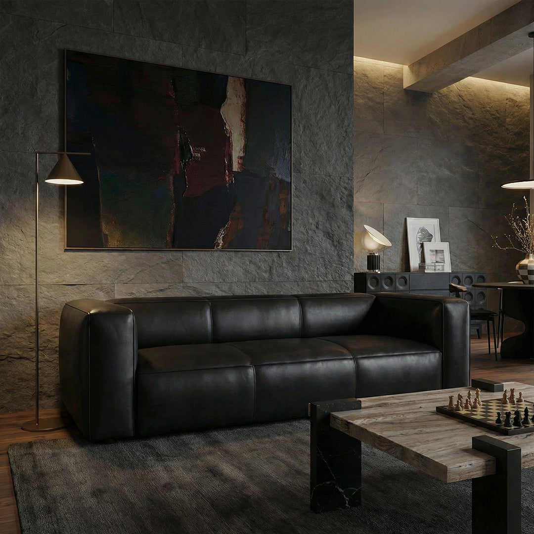 Mid-Century Modern Top-Grain Leather Sofa, Turner Retro Designer Couch, Full Leather Removable Sofa