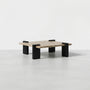 Italian Minimalist Square Coffee Table, Natural Marble Top Mid-Century Wood Frame Coffee Table
