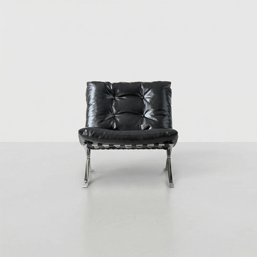 Barcelona Mid-Century Retro Accent Chair, Top-Grain Leather Texture, Ergonomic Single Sofa Chair with Sturdy Metal Frame, Modern Minimalist Designer Lounge Chair for Living Room Bedroom