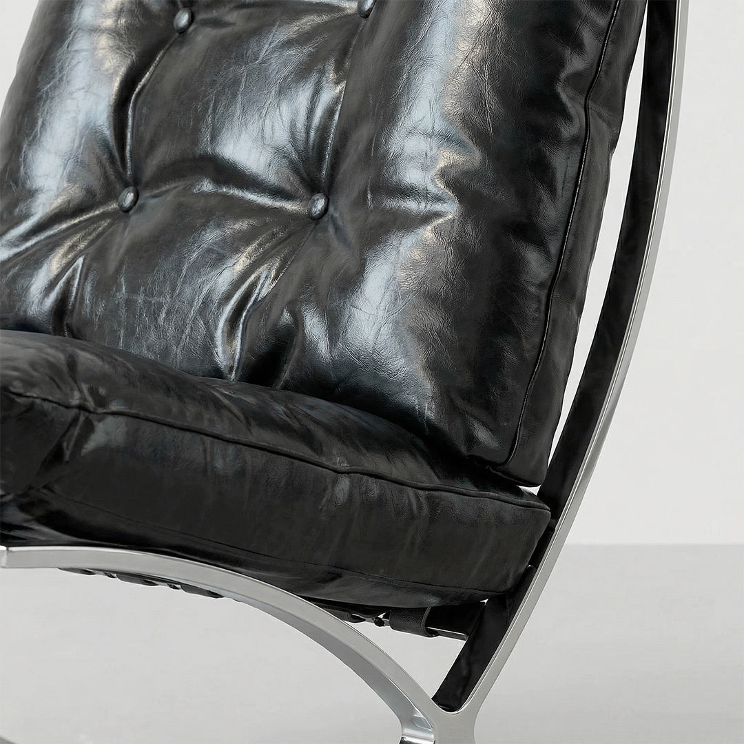Barcelona Mid-Century Retro Accent Chair, Top-Grain Leather Texture, Ergonomic Single Sofa Chair with Sturdy Metal Frame, Modern Minimalist Designer Lounge Chair for Living Room Bedroom