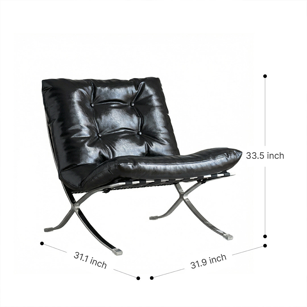 Barcelona Mid-Century Retro Accent Chair, Top-Grain Leather Texture, Ergonomic Single Sofa Chair with Sturdy Metal Frame, Modern Minimalist Designer Lounge Chair for Living Room Bedroom