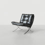 Barcelona Mid-Century Retro Accent Chair, Top-Grain Leather Texture, Ergonomic Single Sofa Chair with Sturdy Metal Frame, Modern Minimalist Designer Lounge Chair for Living Room Bedroom