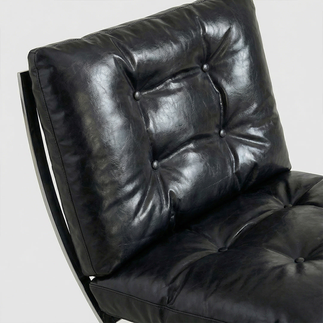 Barcelona Mid-Century Retro Accent Chair, Top-Grain Leather Texture, Ergonomic Single Sofa Chair with Sturdy Metal Frame, Modern Minimalist Designer Lounge Chair for Living Room Bedroom