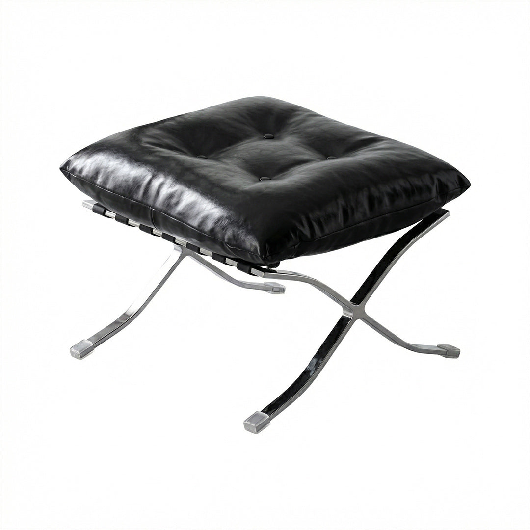 Mid-Century Retro Barcelona Chair, Top-Grain Leather Ergonomic Lounge Chair, Sturdy Metal Frame Modern Minimalist Single Sofa Chair for Living Room Bedroom