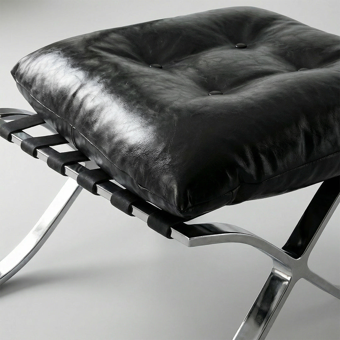 Mid-Century Retro Barcelona Chair, Top-Grain Leather Ergonomic Lounge Chair, Sturdy Metal Frame Modern Minimalist Single Sofa Chair for Living Room Bedroom